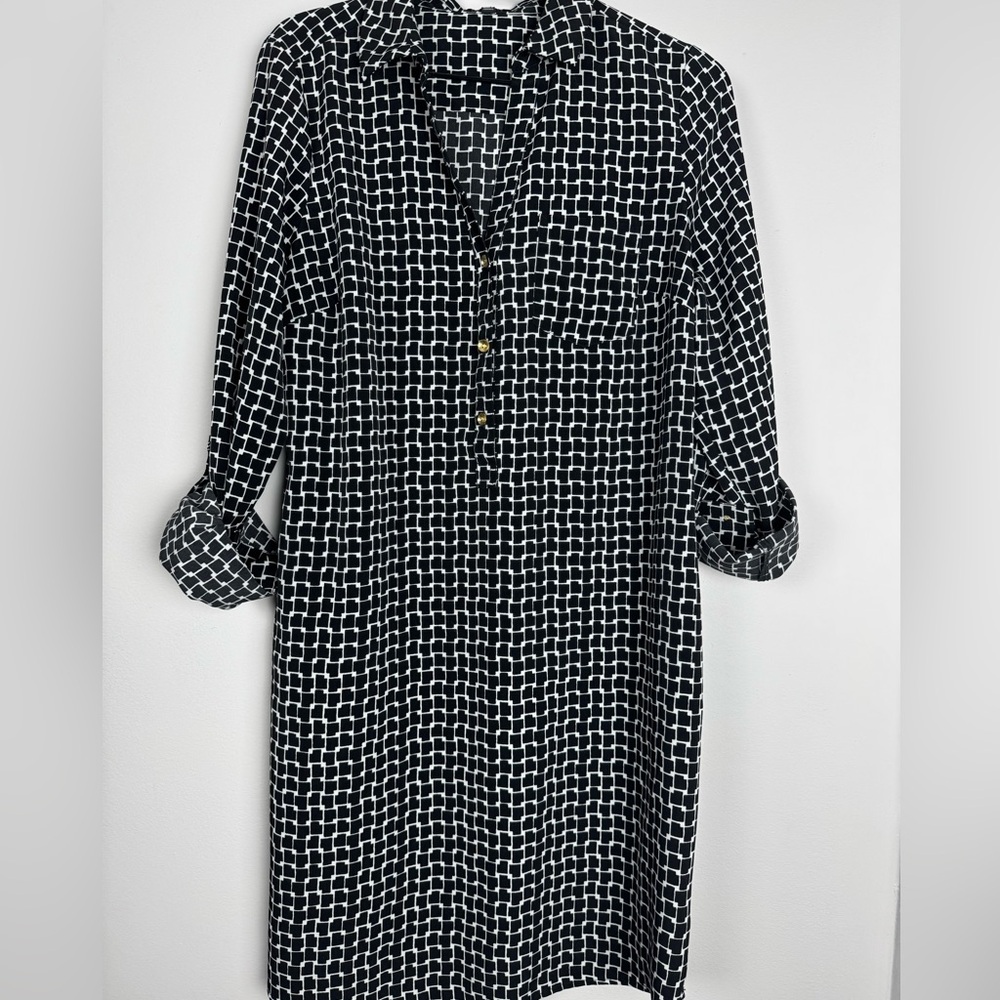 The Limited Black White Geometric Shirt Dress Roll Tab Sleeve Women's L - Picture 2 of 6